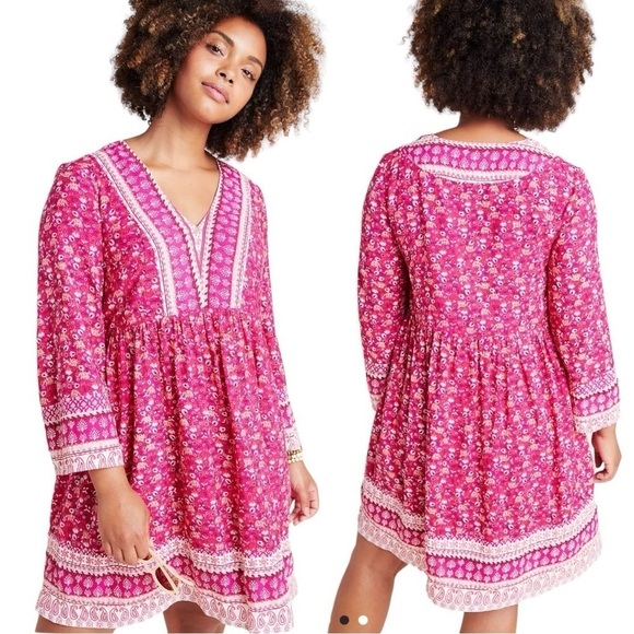 Anthropologie Maeve Isabel Embroidered Tunic Batik Print Embroidered Dress Small - Picture 1 of 7